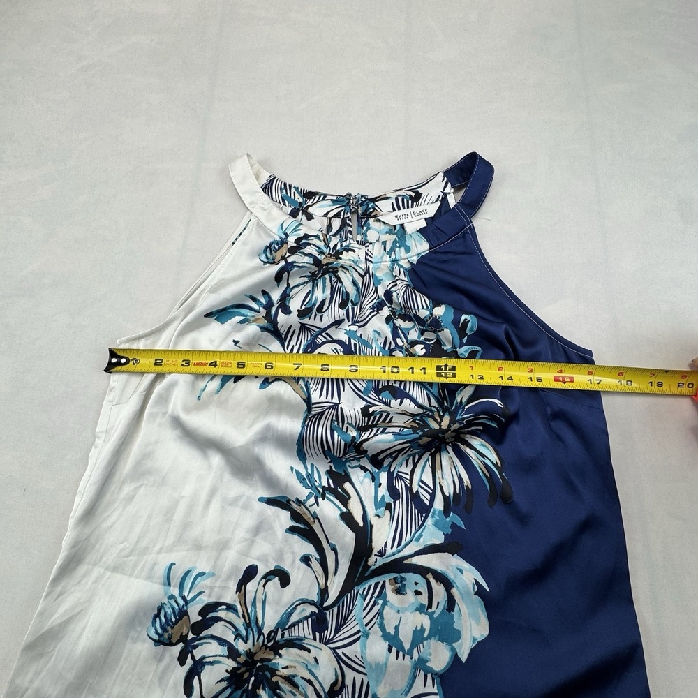 White House Black Market Womens S Blouse Blue White Floral Halter Neck Top - Picture 4 of 6